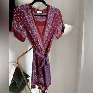 Sandro silk burgundy romper with belt